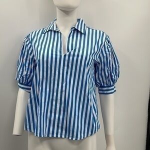 Like new AYR balloon short sleeve blue & white striped blouse small